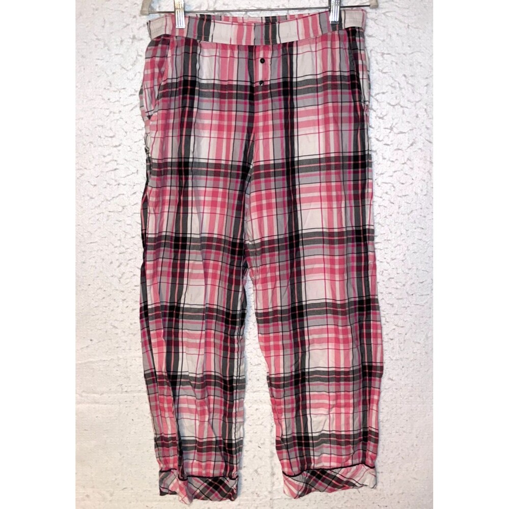 Victoria Secret pajama pants M flannel cotton lightweight pink plaid Pockets
